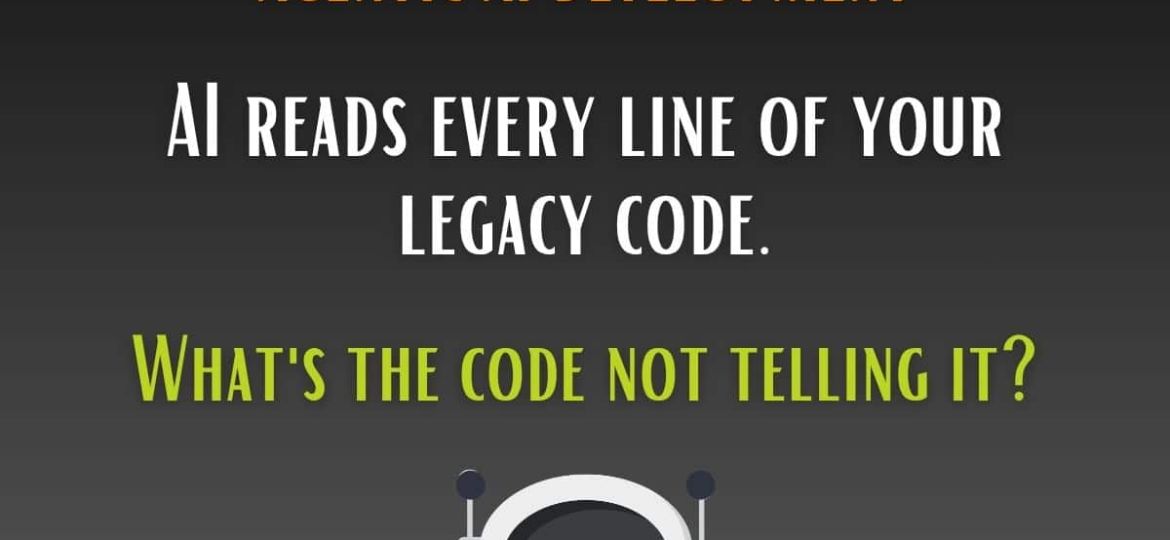 Robot with a magnifying glass examining legacy code, asking what the code is not telling an AI agent, for a post on the codebase archaeology phase AI workflows skip