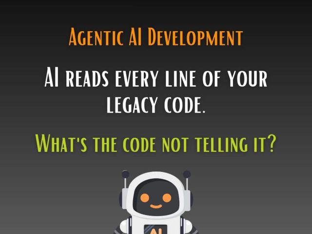 Robot with a magnifying glass examining legacy code, asking what the code is not telling an AI agent, for a post on the codebase archaeology phase AI workflows skip